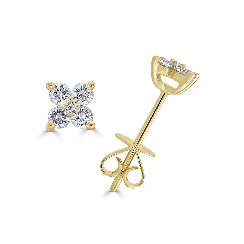 Square Stud Earrings for Modern -Joelle Collection Diamond Flower Cluster Stud Earrings 14K Yellow Gold 1/3 CT TDW