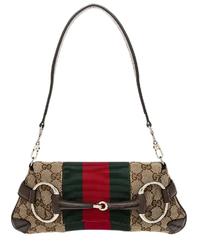 Handle bags with retro logos for charm -Handle bags with hidden pockets for extra security -Gucci Horsebit Small Canvas & Leather Shoulder Bag