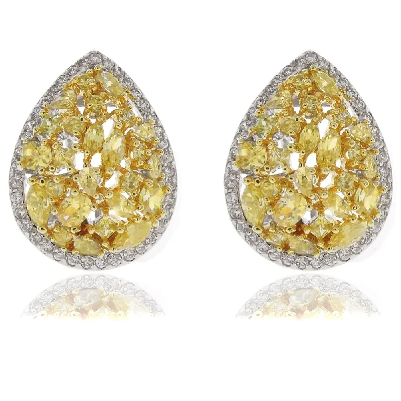 Punk Stud Earrings with Spikes -Dolce Giavonna Silver Overlay Yellow and White Cubic Zirconia Teardrop Stud Earrings