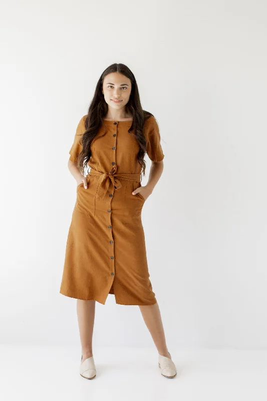 Plus size dresses with tie waists adjust perfectly -'Bronwyn' Tencel Button Front Belted Dress FINAL SALE