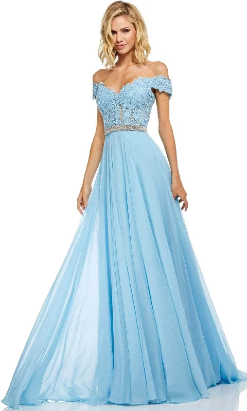 Plus size dresses for power dressing empower daily -Sherri Hill - 52729 Lace Off The Shoulder Chiffon A-line Dress