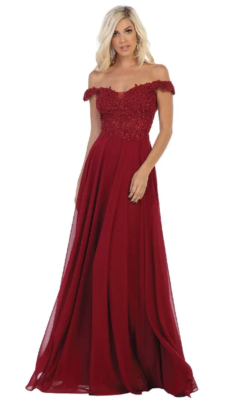 Plus size dresses with sleek necks stay elegant -May Queen - MQ1602 V Neck Lace Applique Chiffon Long Formal Dress