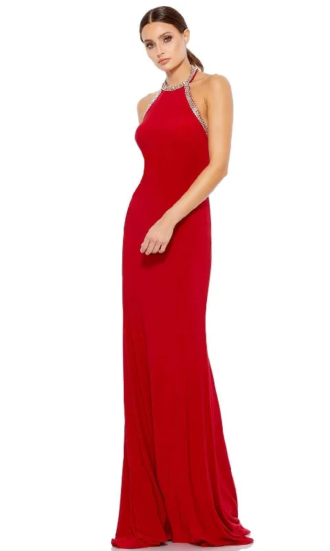 Plus size dresses featuring fuzzy accents are warm -Ieena Duggal - 55285 Halter Simple Prom Sheath Dress