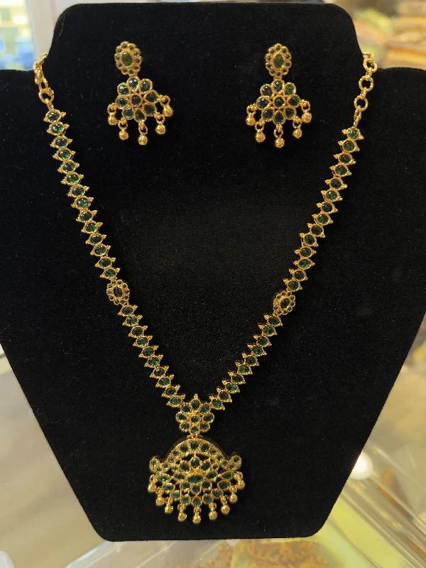 Layered necklaces and pendants for a trendy and fashionable stacked look-Awesome Gold Plated Necklace with Green Stones For Women