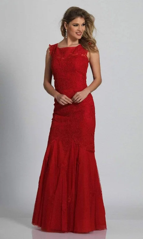 Plus size dresses with high necklines look refined -Dave & Johnny - 1937 Lace Applique Tulle Trumpet Gown