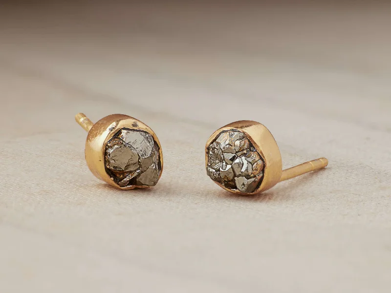 Stud Earrings with Polished Shine -Darian Pyrite Bezel Stud Earrings