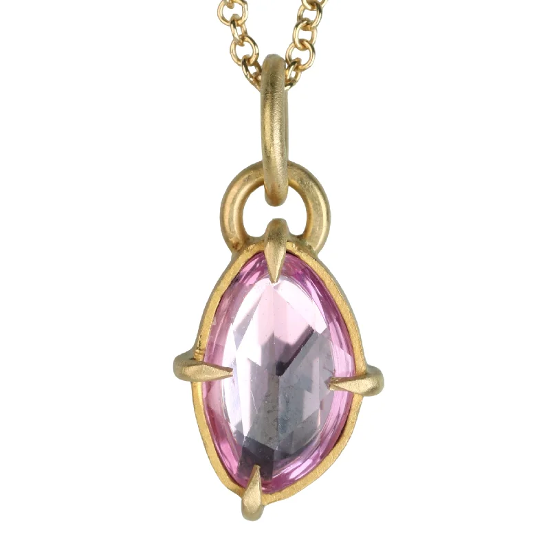 Trendy necklaces and pendants with statement pieces for a bold fashion statement-22K Gold Prong-Set Asymmetrical Pink Sapphire Pendant