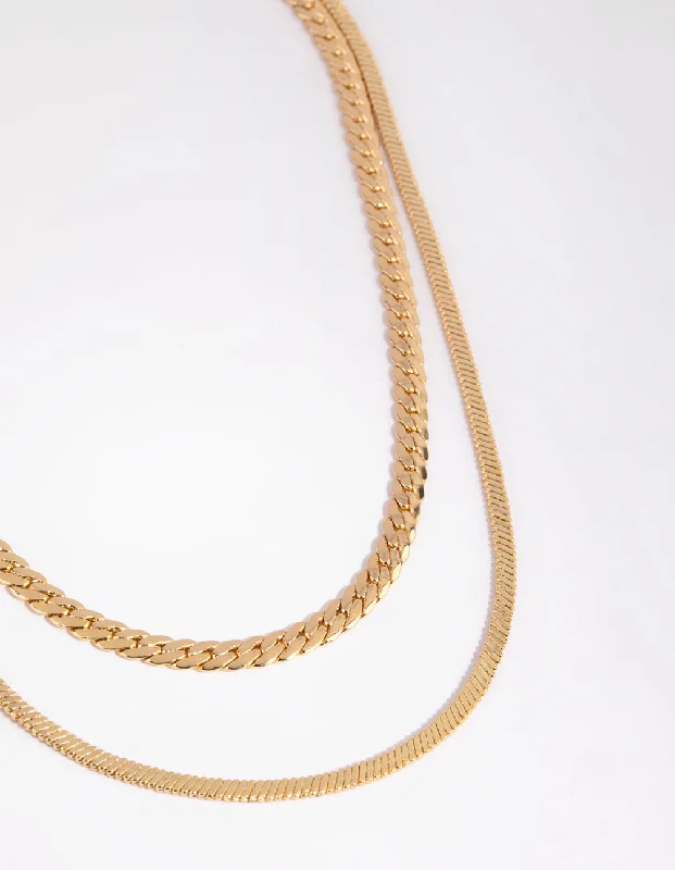 Best necklaces and pendants with infinity hearts for a romantic, eternal symbol-Lovisa - Gold Plated Classic Herringbone & Snake Layered Necklace