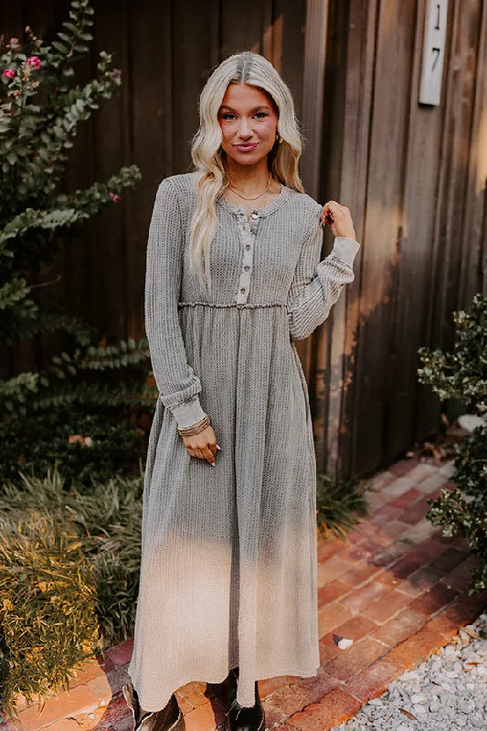 Plus size dresses with breathable fabrics stay cool -Cozy Moment Waffle Knit Maxi Dress in Grey