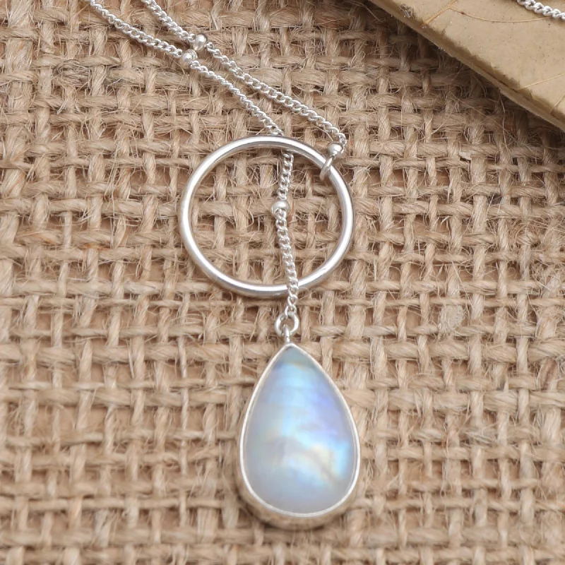 Necklaces and pendants with diamond pendants for a luxurious sparkling effect-Country Rain Sterling Silver and Rainbow Moonstone Pendant Necklace