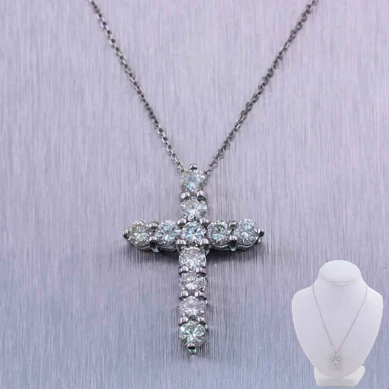 Necklaces and pendants with matching rings for a coordinated set of jewelry-Modern 14k White Gold 2.65ctw Diamond Cross 20" Necklace