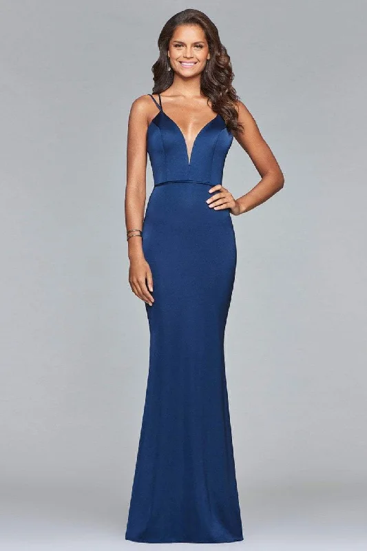 Comfortable plus size dresses for daily wear feel great -Faviana - s10012 Plunging Matte Satin Sheath Gown