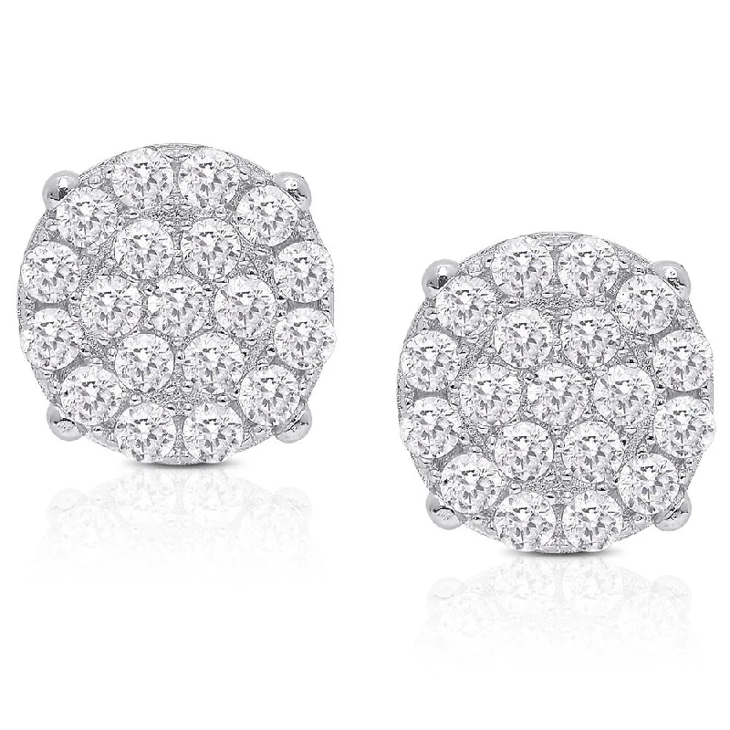 Retro Stud Earrings for Nostalgia -Dolce Giavonna Sterling Silver Cubic Zirconia Flower Stud Earrings