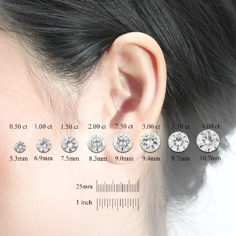 Stud Earrings with Hammered Finish -Auriya Platinum 1 carat TW Round Bezel-set Moissanite Stud Earrings - 5 mm