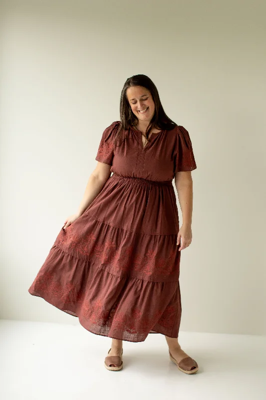 Plus size dresses featuring ombre effects look artsy -Plus 'Athena' Embroidered Detail Tiered Maxi Dress in Merlot