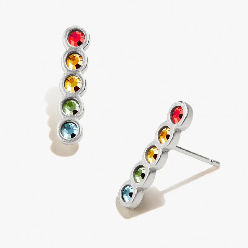 Stud Earrings with Leaf Motifs -Pavé Rainbow Bar Stud Earrings