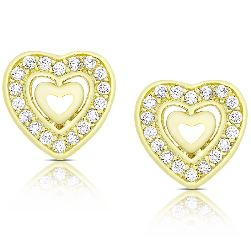 Round Stud Earrings for Classic -Dolce Giavonna Gold Over Silver or Sterling Silver Heart Stud Earrings