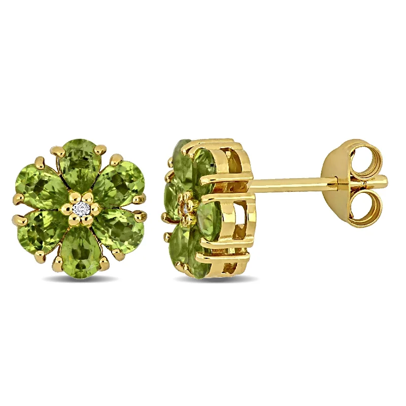 Stud Earrings with Animal Motifs -Miadora Yellow Sterling Silver 1 4/5ct TGW Peridot and White Topaz Flower Stud Earrings