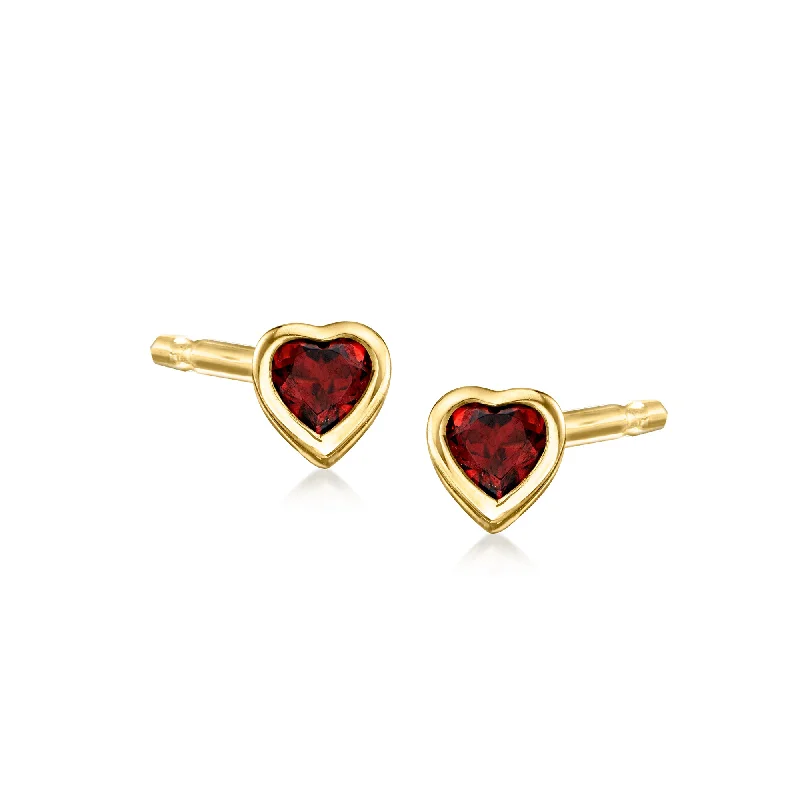 Stud Earrings for Concert Look -RS Pure by Ross-Simons Garnet Heart Stud Earrings in 14kt Yellow Gold