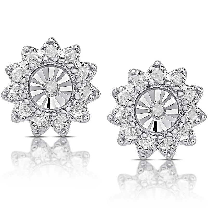 Silver Stud Earrings for Men -Finesque Sterling Silver 1/10ct TDW Diamond Miracle Plate Flower Design Stud Earrings (I-J, I2-I3)