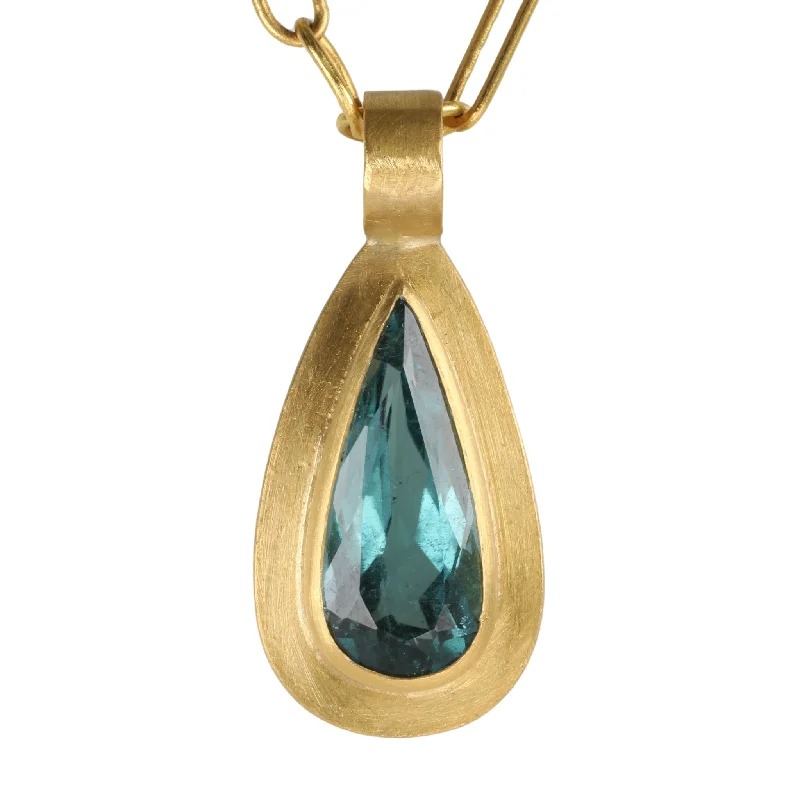 Best necklaces and pendants with statement designs for a fashionable accessory-Faceted Teardrop Indicolite Tourmaline Pendant set in 22K