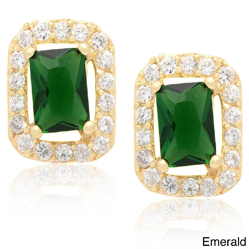 Stud Earrings for Prom Night -Dolce Giavonna 14k Gold Overlay Cubic Zirconia and Green or Blue Glass Stud Earrings