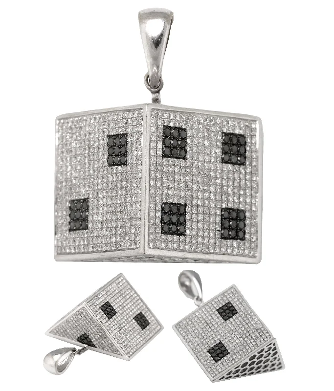 Necklaces and pendants with pearls for a classic and sophisticated touch-Men's 14K 585 White Gold 3D 8.29ctw Diamond Die Dice Pendant