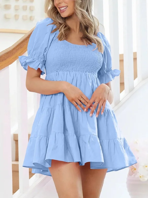 Plus size dresses for work stay professional always -Smocked Flounce Sleeve Mini Dress