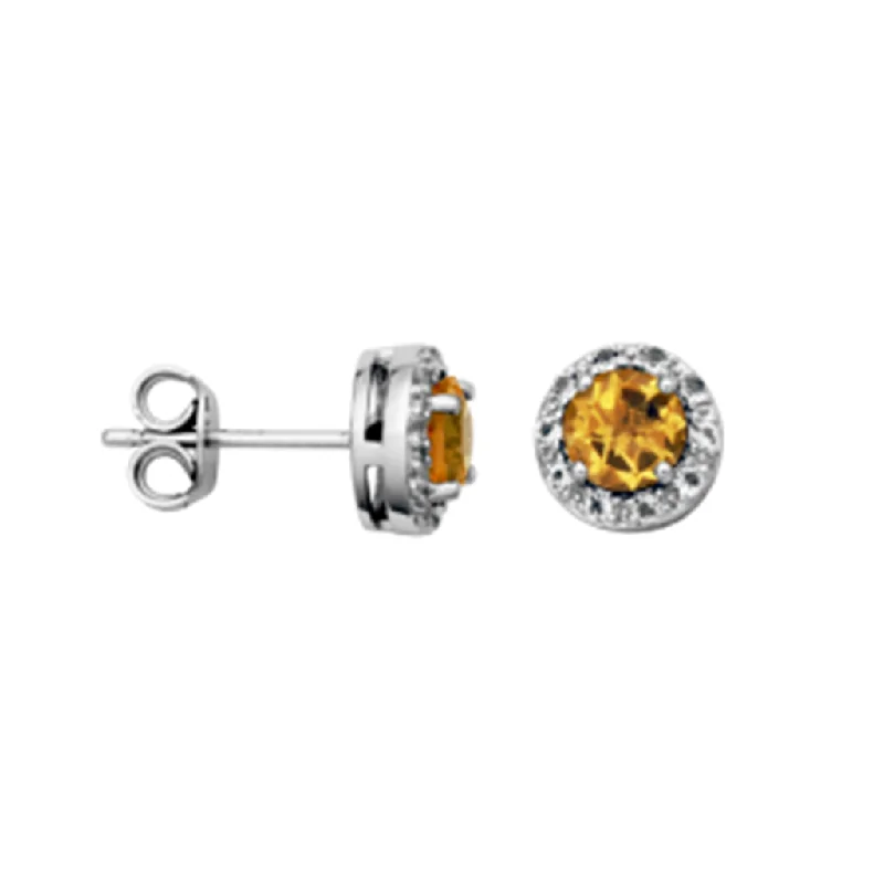 Stud Earrings with Rhinestones -Sterling Silver Citrine & White Topaz Halo Stud Earrings by Samuel B.