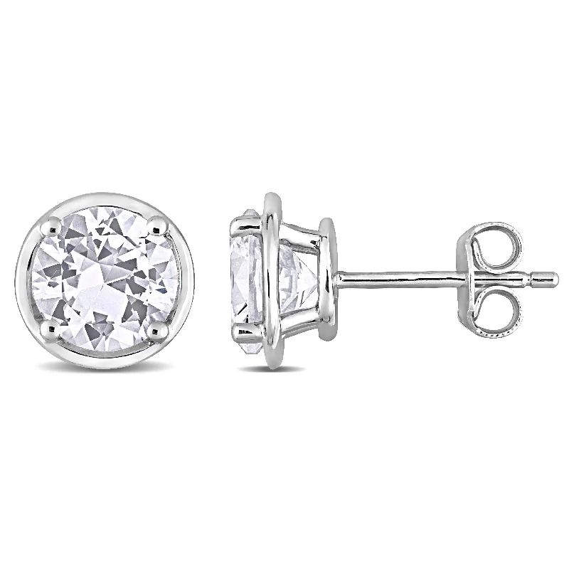 Stud Earrings with Symbolic Elements -Mimi & Max 3 1/4ct TGW Created White Sapphire Bezel Style Stud Earrings in Sterling Silver