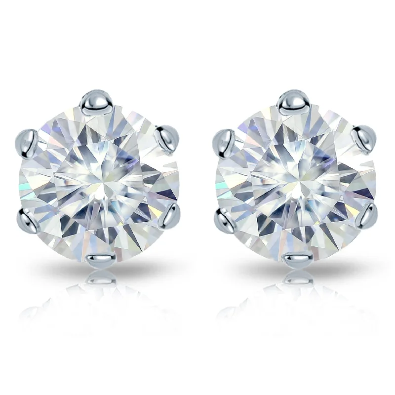 Double Stud Earrings for Impact -Auriya Platinum 1ctw Round Moissanite Stud Earrings - 5 mm