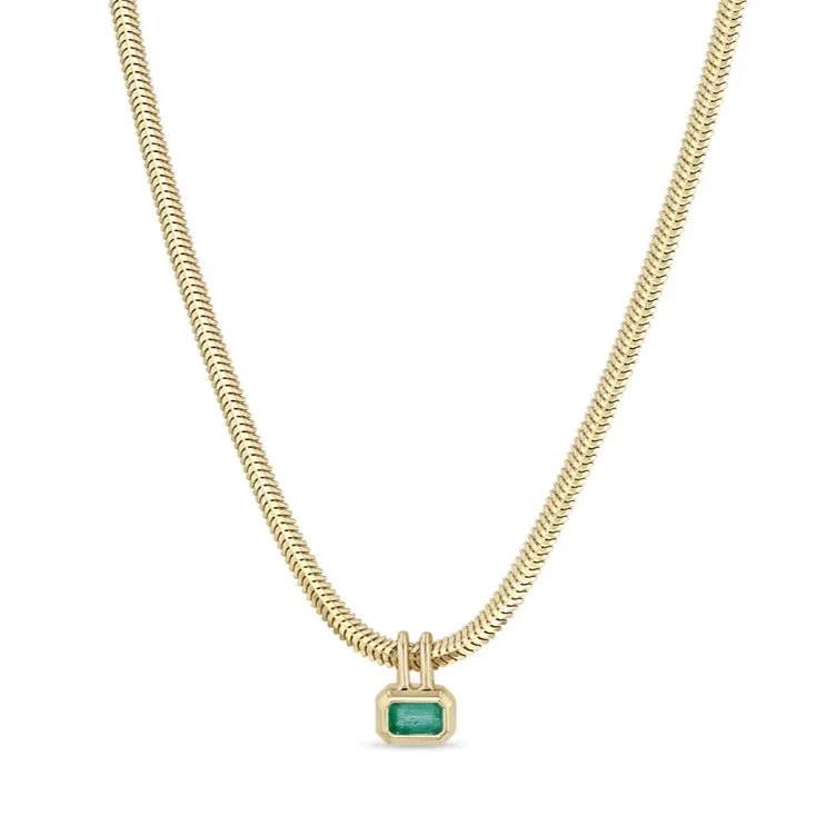 Best necklaces and pendants with intricate filigree for vintage-inspired elegance-14K Gold Snake Chain and Bezel Set Emerald Necklace