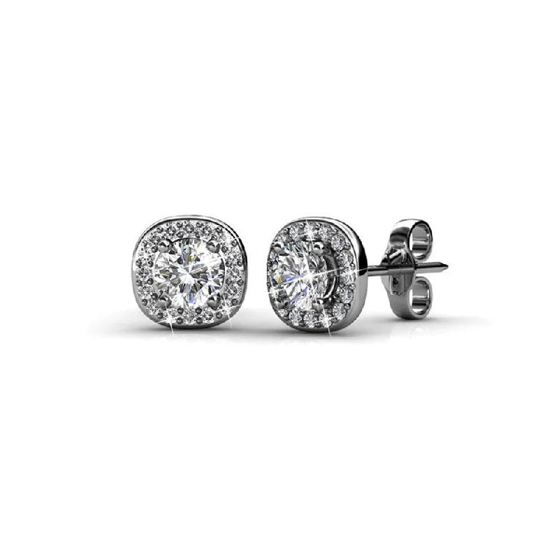 Stud Earrings for Beach Outfit -Ruth 18k White Gold Plated Halo Stud Earrings with Swarovski Crystals