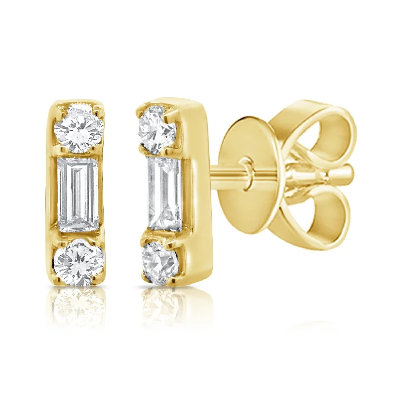 Small Stud Earrings for Delicate -Joelle Collection Diamond Baguette Tiny Stud Earrings 1/8 ct. t.w. 14K Gold Earrings