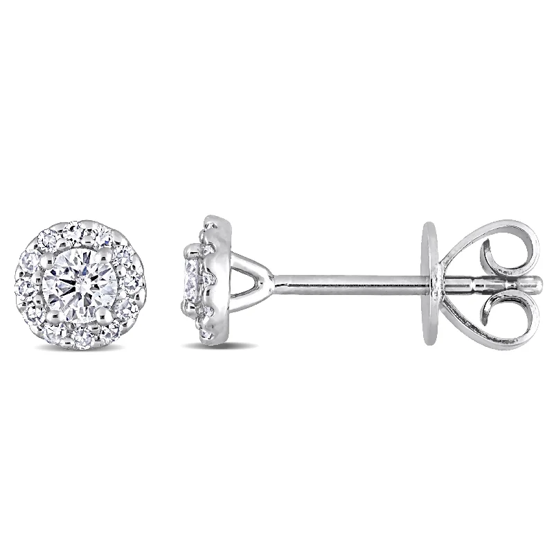 Screw Back Stud Earrings for Security -Miadora 1/3ct TDW Diamond Halo Stud Earrings in Platinum