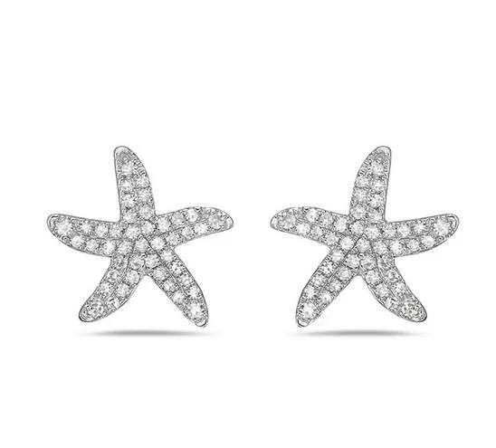 Gemstone Stud Earrings for Color -14K DIAMOND STARFISH STUD EARRINGS