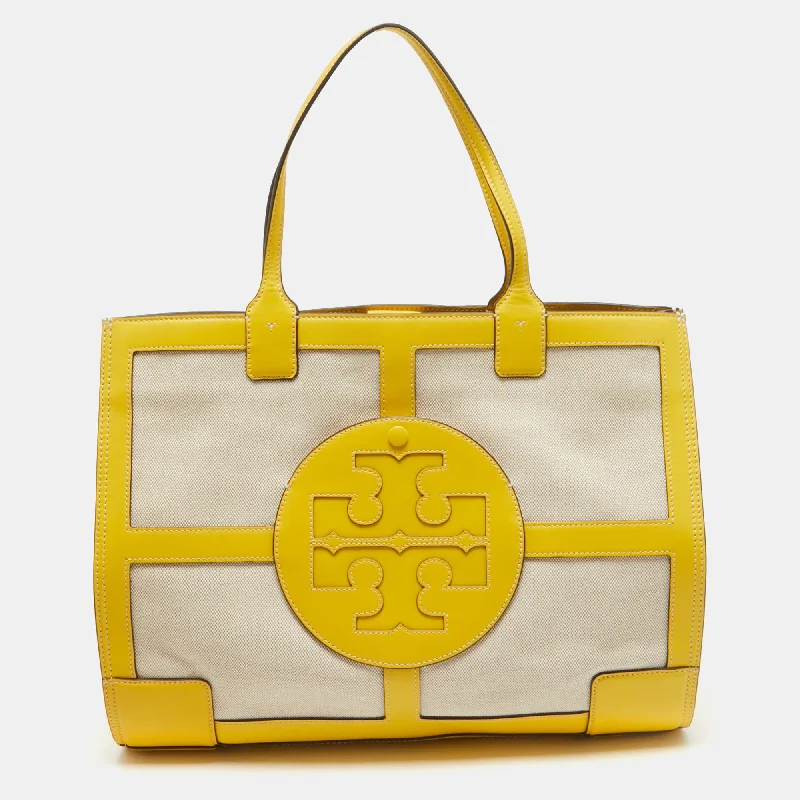 Handle bags with holiday themes for festivities -Handle bags with statement buckles for a unique touch -Tory Burch Yellow/natural Canvas And Leather Large Ella Tote