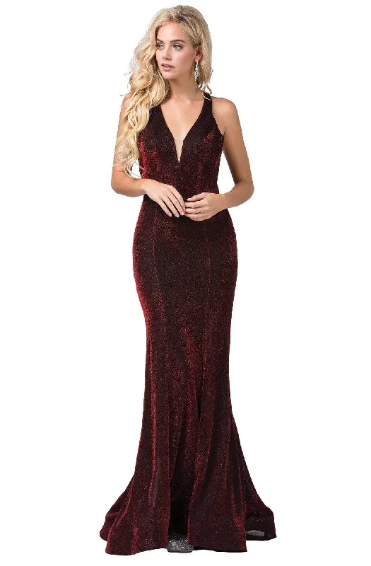 Plus size dresses for summer keep you cool -Dancing Queen - 2522 Bead-Trimmed Cutout Back Trumpet Gown