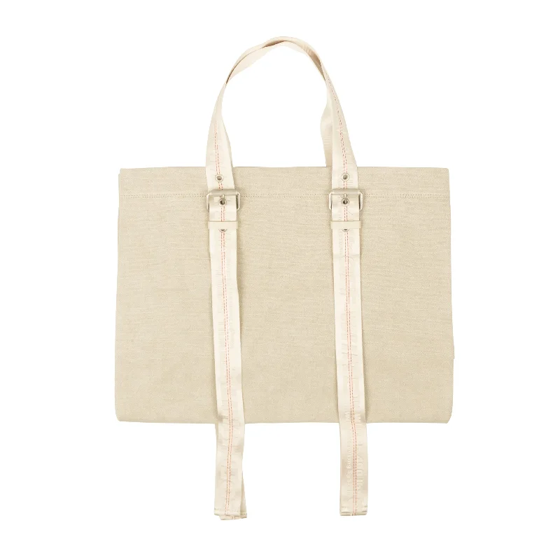 Designer handle bags with luxury logo detailing -Elegant handle bags for evening events -White Canvas Industrial Tote Bag