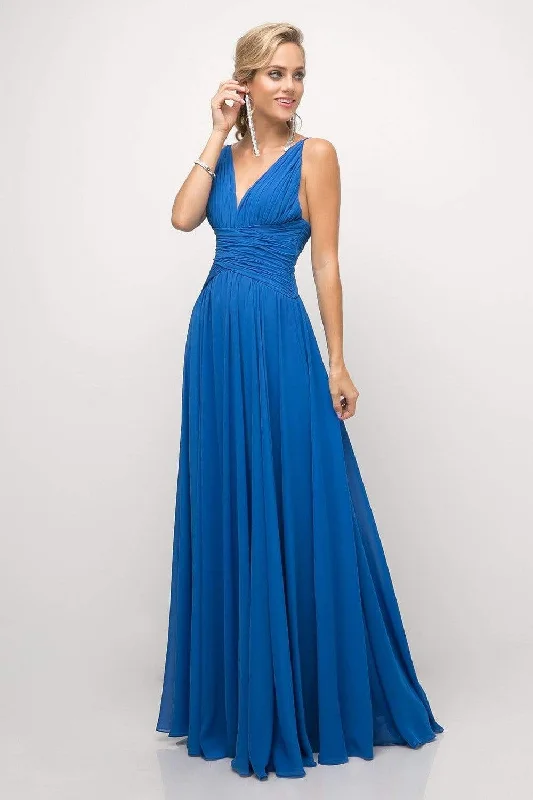 Plus size dresses with strong stitching last years -Cinderella Divine - UF295 Sleeveless Ruched Chiffon A-Line Dress