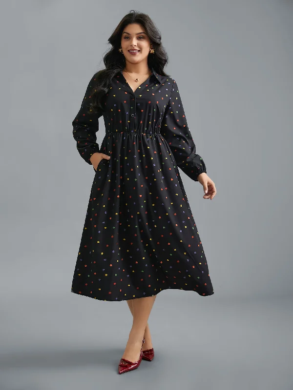 Plus size dresses with sleek fits elongate frames -Shirt Collar Colored Polka Dot Dress