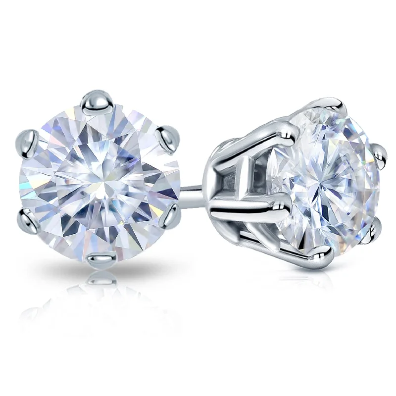 Stud Earrings for Concert Look -Auriya Platinum 2ctw Round Moissanite Stud Earrings - 6.5 mm