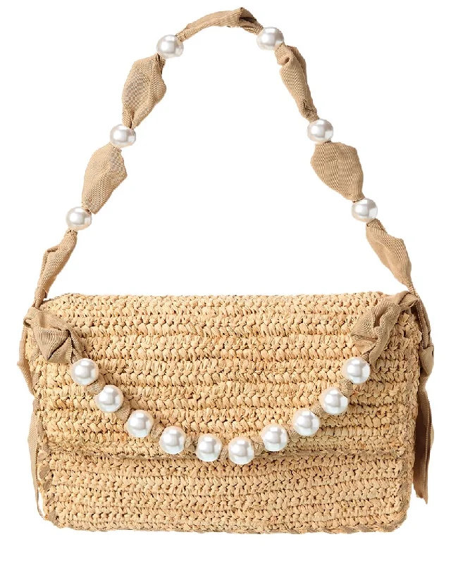 Handle bags with soft velvet for luxury -Handle bags with a crossbody option for versatility -Pamela Munson Las Olas Double Pearl Raffia Shoulder Bag