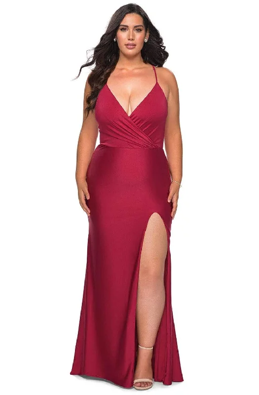 Plus size dresses with unique necklines add flair -La Femme - 29022 Plunging V-neck Jersey Plus Size Prom Dress