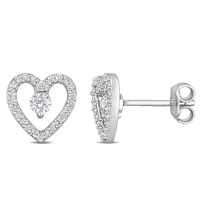 Stud Earrings with Enamel -Miadora White Topaz and 1/5ct TDW Diamond Heart Stud Earrings in Sterling Silver