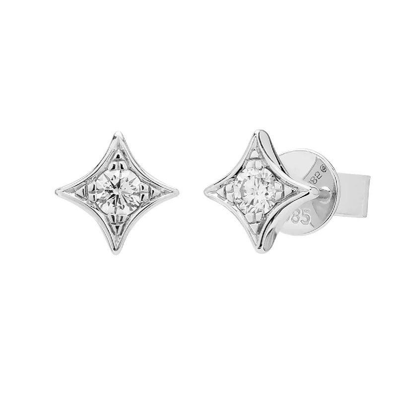 Stud Earrings with Crown Designs -Diamond Star Stud Earrings in 14kt White Gold (1/5ct tw)