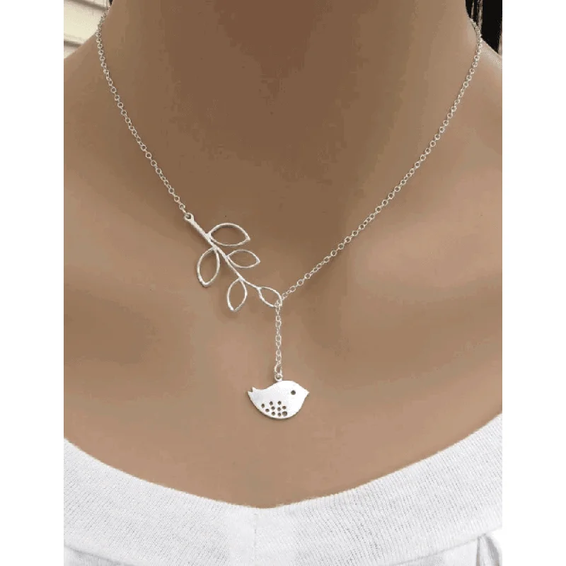 Best necklaces and pendants with sterling silver for an affordable yet stylish choice-White Dove with Olive Branch  Symbol Lariat Necklace