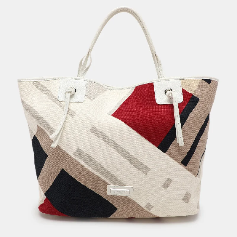 Handle bags with structured shapes for class -Fashion-forward handle bags for modern outfits -Burberry Multicolor Canvas And Leather Shopper Tote