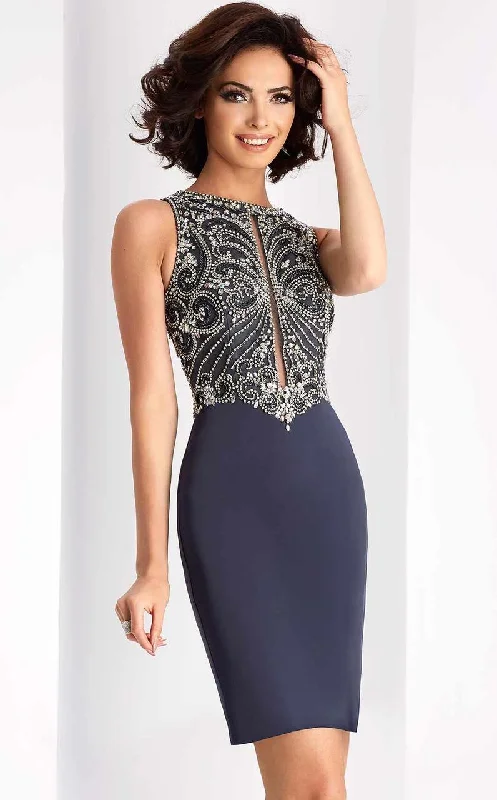 Plus size dresses featuring geometric prints are trendy -Clarisse - s3075 Embellished Jewel Column Dress