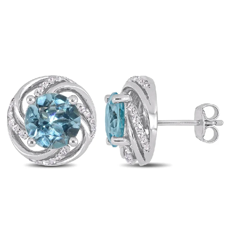 Detachable Stud Earrings with Charms -Miadora Sterling Silver Sky-Blue Topaz & White Topaz Swirl Stud Earrings